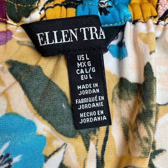 Ellen Tracy Sleeveless Blouse Ginger Combo Floral Cinch Neckline V Neck Large - Picture 3 of 4